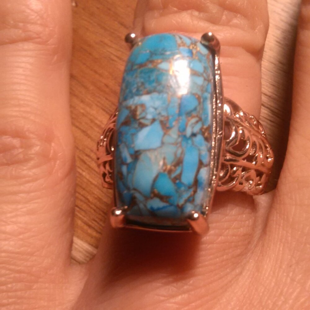 Matrix Chestnut Brine Turquoise Solitaire Copper Ring (Size 6) - Picture 9 of 16